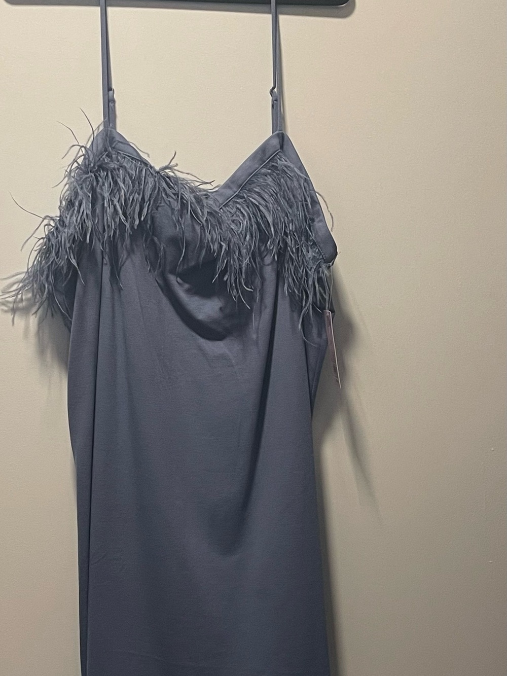 Target Feather-Trim Mini Slip Dress - Slate Blue
